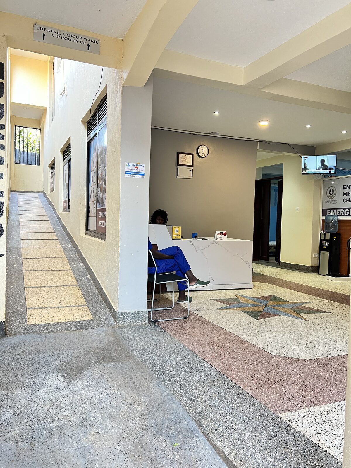 Entebbe Medical Chambers front desk and reception floor, Abaita Ababiri